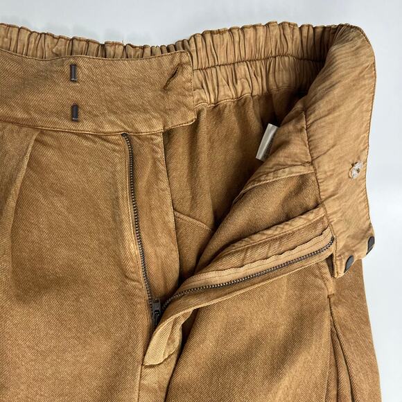 Free People Cool Harbor Wide-Leg Trousers Pants M High-Rise Smocked Tan 275619 - Picture 9 of 15